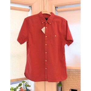 Todd Snyder Red Seersucker Short Sleeve Button Down Shirt | NWT Deadstock Mens L